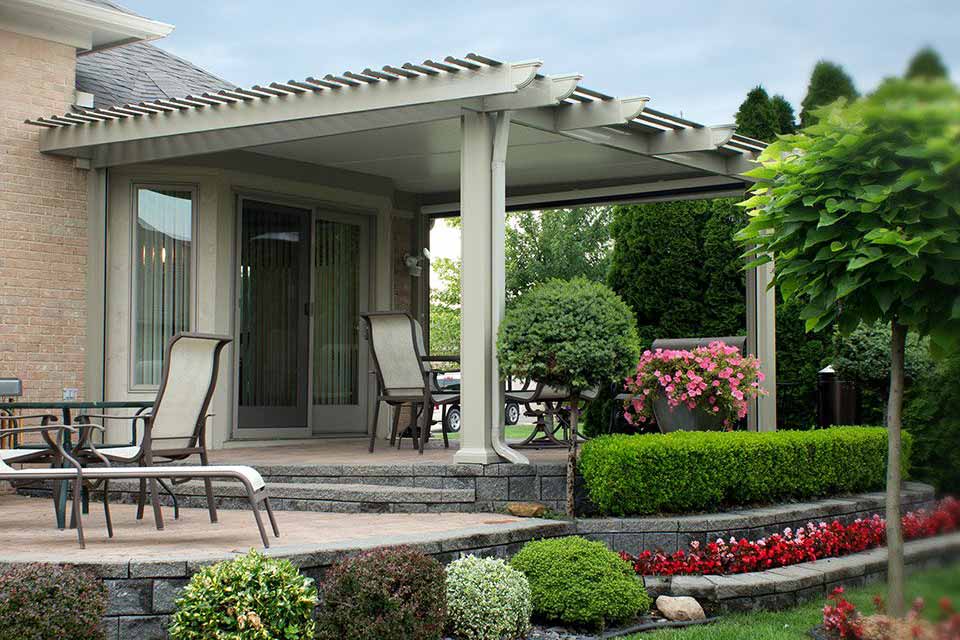 Side view of a Temo Operable Pergola in Indian Trail, North Carolina