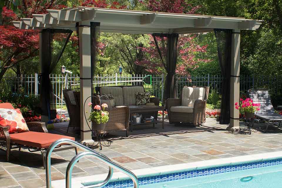 Temo Operable Pergola constructed next to pool in Indian Trail, North Carolina