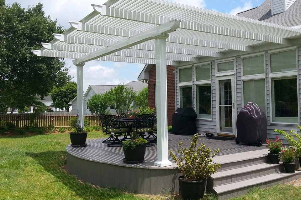 Fun Outdoor Living's construction of a Temo Operable Pergola on patio in Pineville, North Carolina