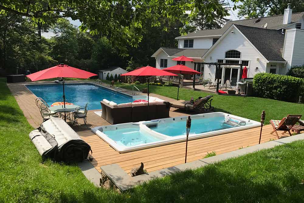 Endless Pool swim spa installed in a deck in Charlotte, North Carolina