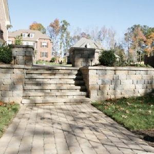 Stone walkway, wall and stairs construction and installation in Pineville, North Carolina