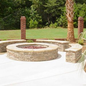 Fun Outdoor Living construction of a fire pit on paved walkway