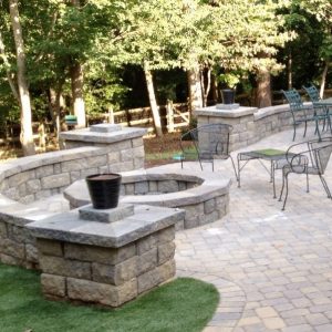 Construction of a stone fire pit on patio
