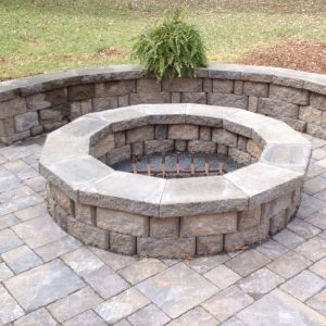 Close up of installed stone fire pit
