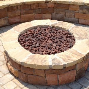 Close up of Fun Outdoor Living installation of a fire pit