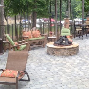 Fun Outdoor Living customer patio with fire pit