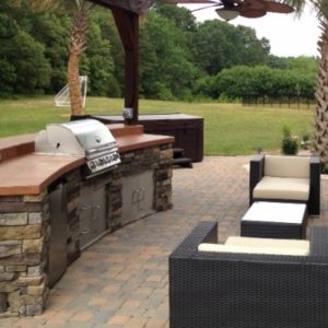 Outdoor kitchen with built-in grill and refrigeration in Charlotte, North Carolina