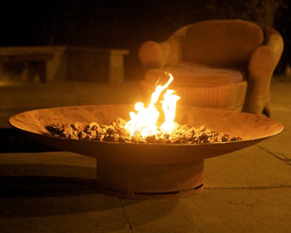 Asia fire pit lit at night