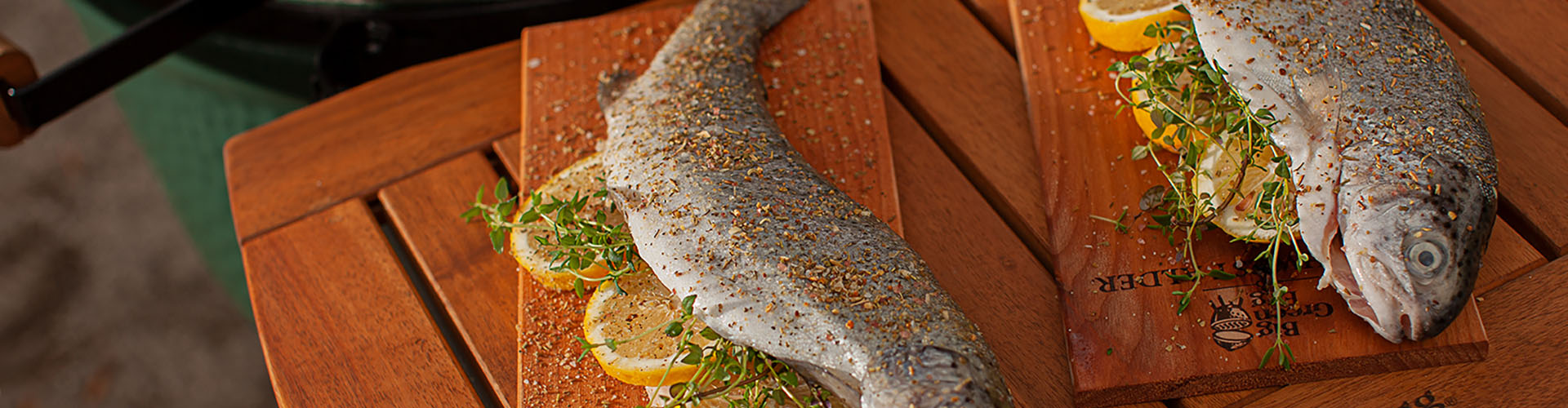 Big Green Egg Grill Recipes | Cedar Planked Trout Featured Image