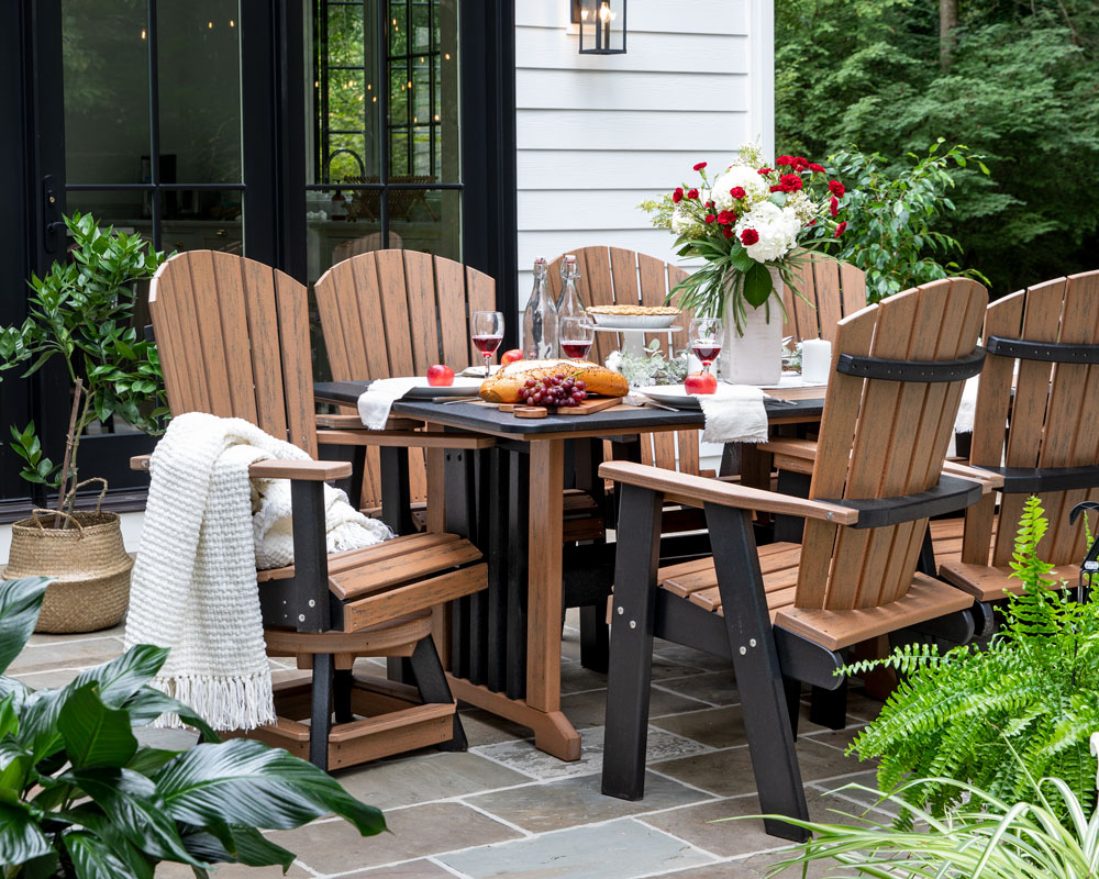 Outdoor dining set made of wood with towels and table set