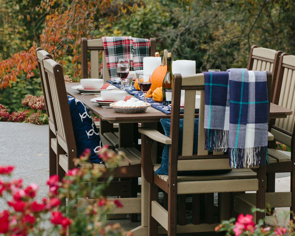 Outdoor Dining set with blankets and table settings