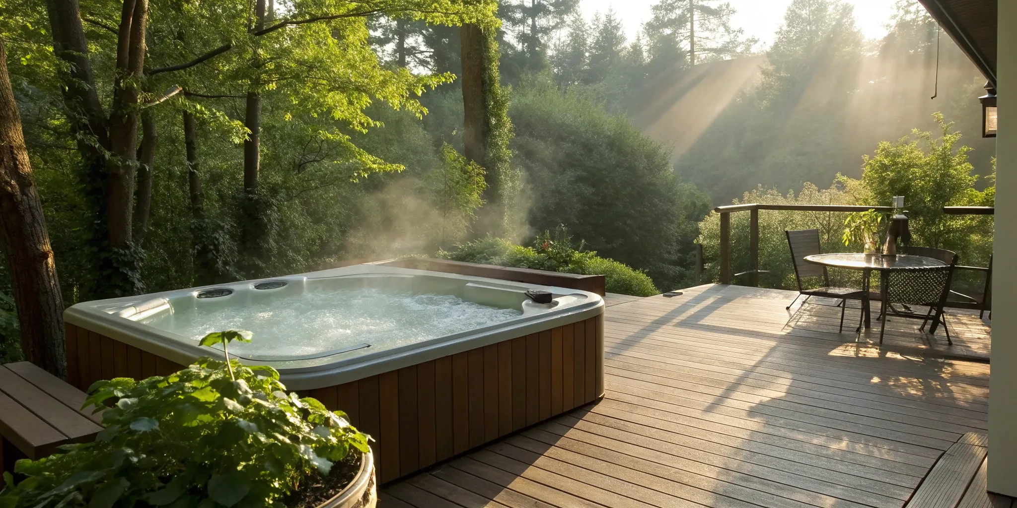Hot tub installation on a backyard deck.