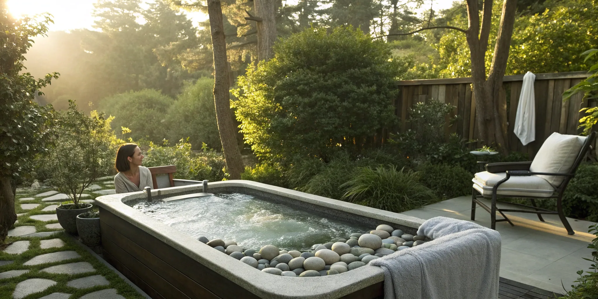 Adult ice bath tub in a backyard.