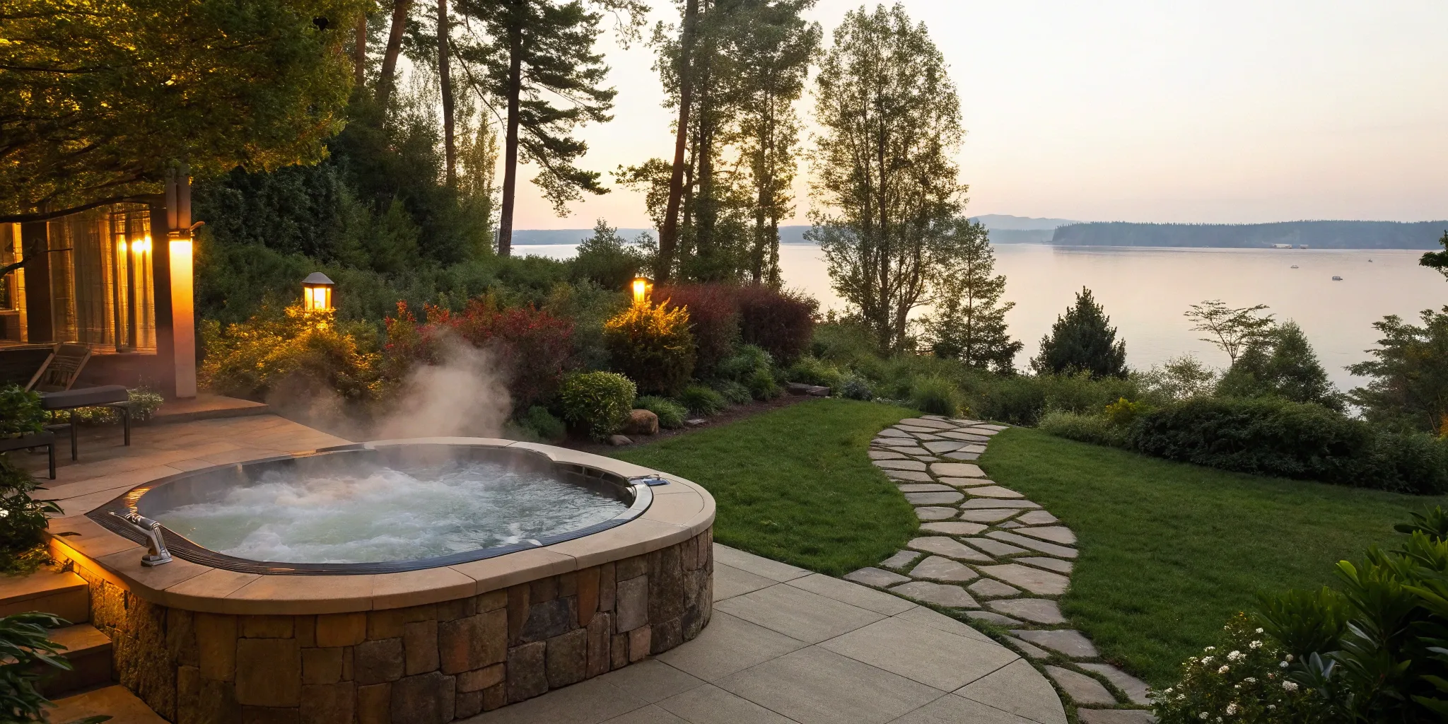 A modern hot tub with a saltwater system for a better soaking experience.