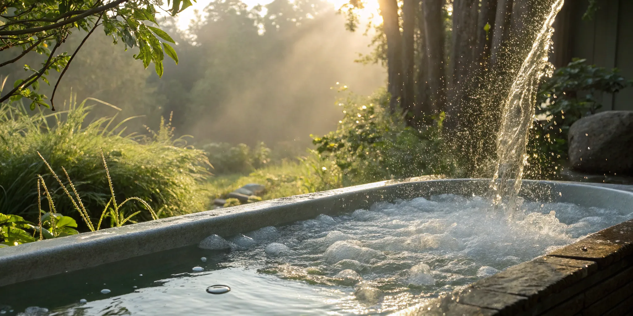 Outdoor ice bath providing the benefits of cold therapy for glowing skin.