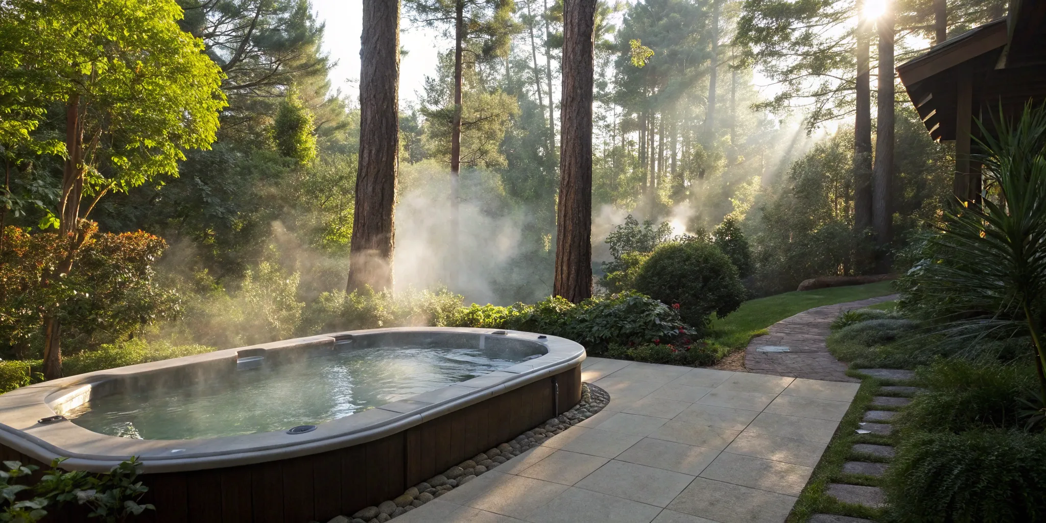 A backyard hot tub, a decision between a saltwater vs chlorine hot tub system.