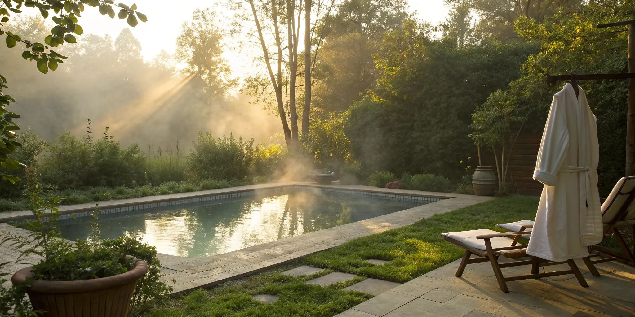 A serene outdoor cold plunge at sunrise, a wellness practice with many benefits for women.