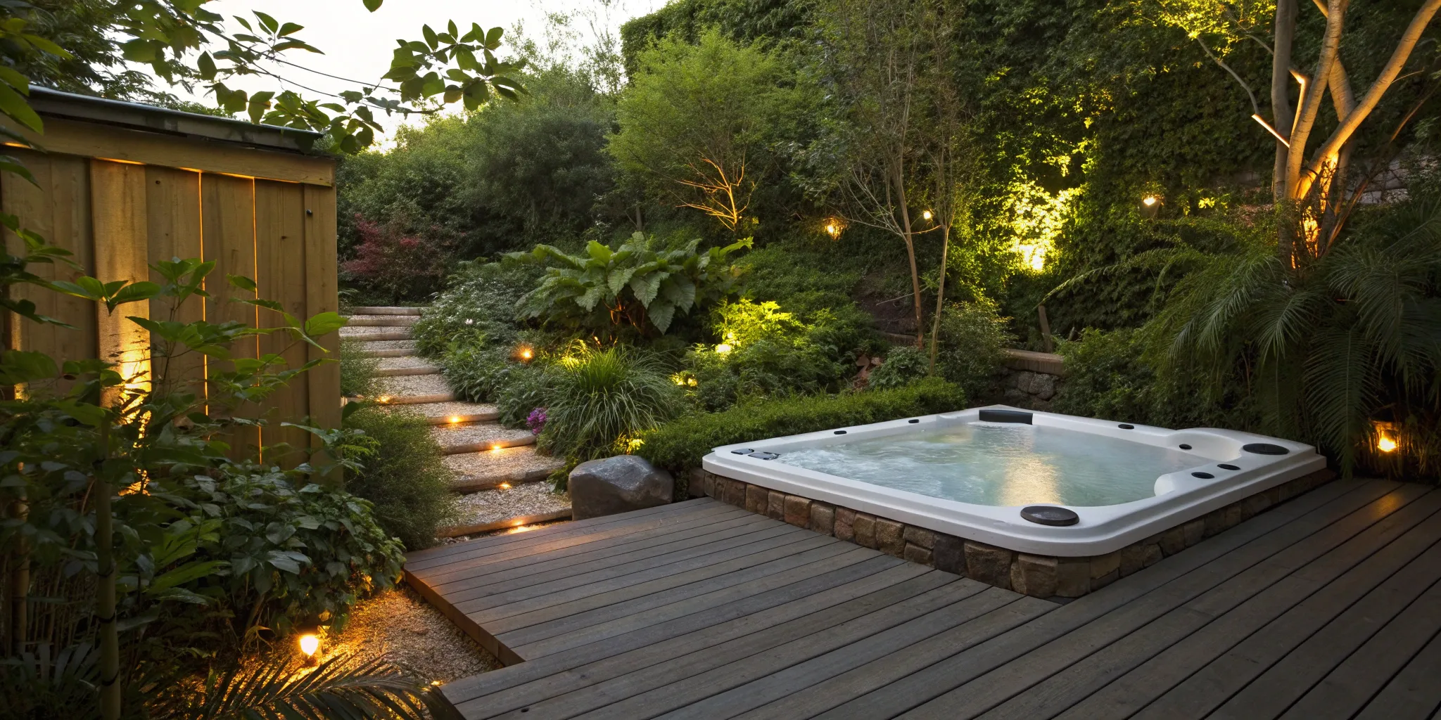 A sparkling clean Hot Spring hot tub on a backyard deck.