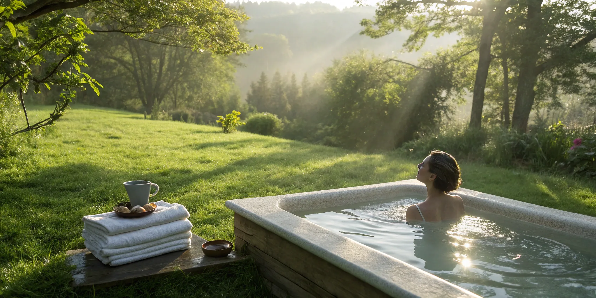 Woman in an ice bath for the mental health benefits of cold immersion.