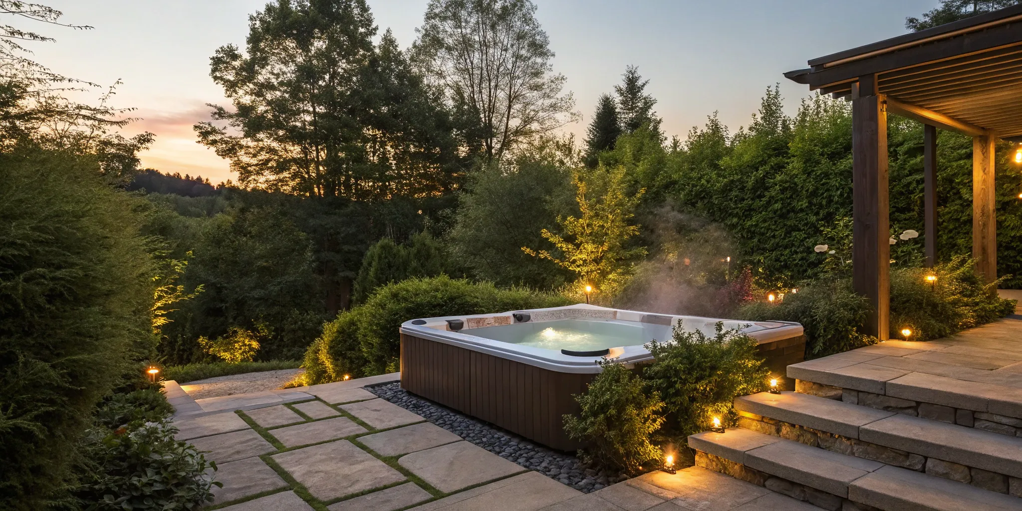 A clean hot tub with clear water maintained by a simple chemical schedule.