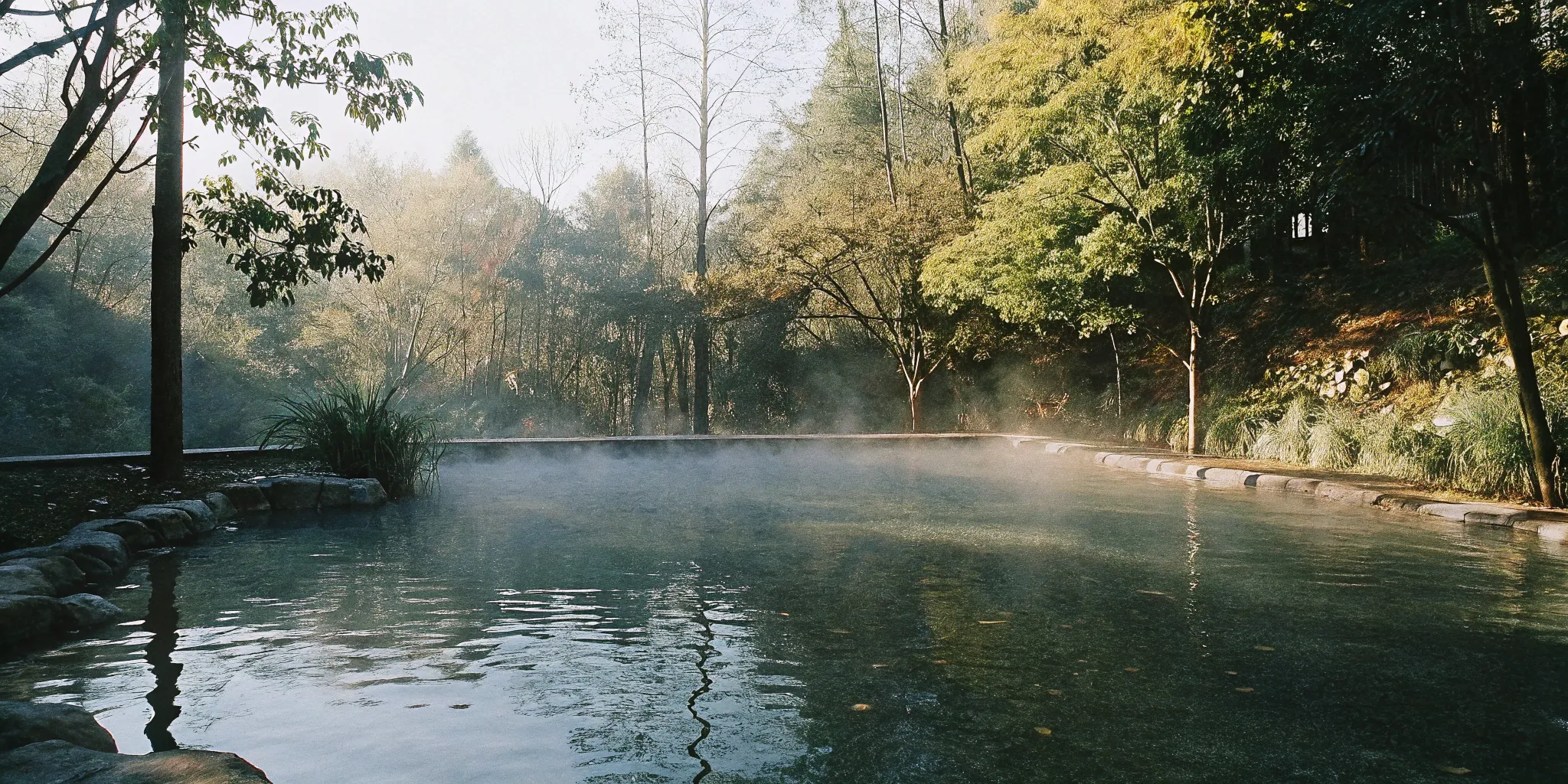 An outdoor cold plunge tub surrounded by nature in Charlotte.