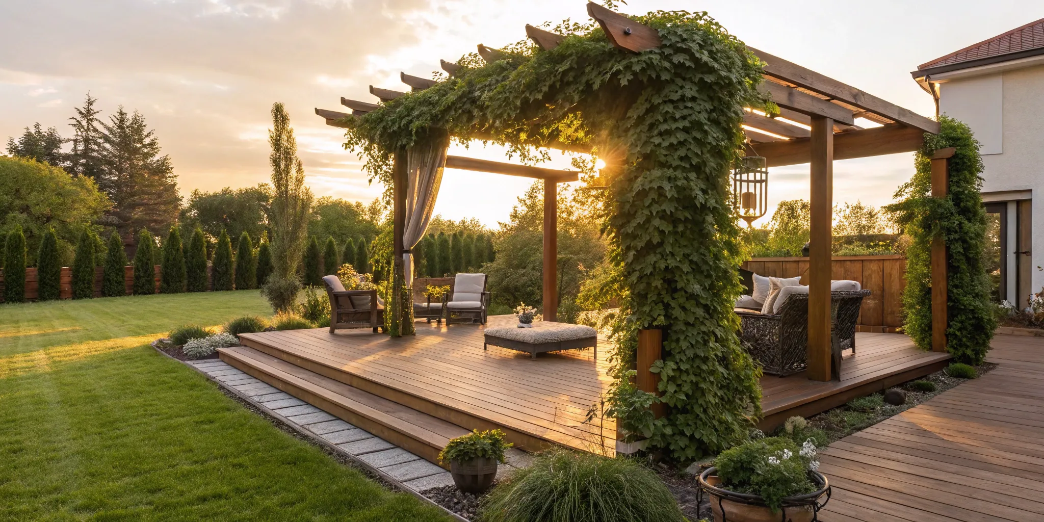 A custom deck and pergola professionally installed by local contractors in SC.