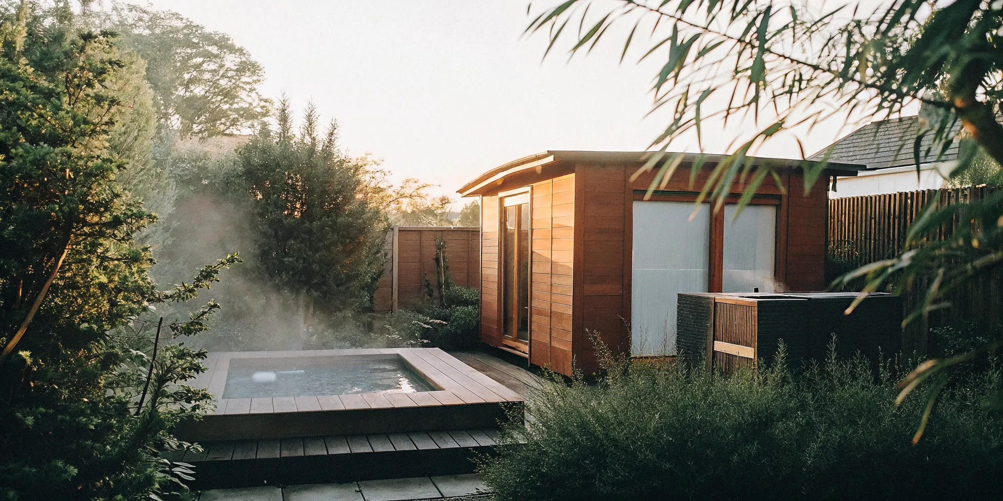 Heat therapy in Charlotte with a modern backyard sauna and hot tub for at-home wellness.