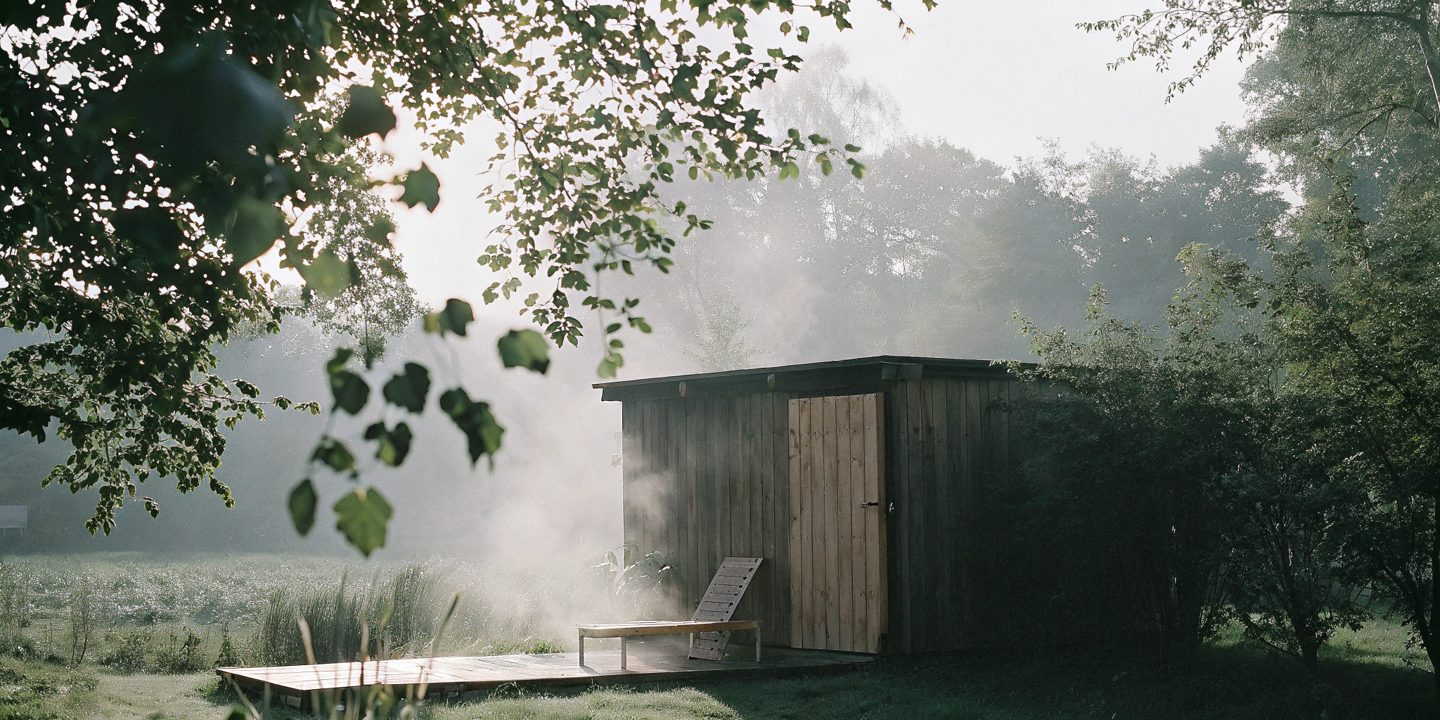 An outdoor wooden sauna offering a peaceful recovery experience in Charlotte.