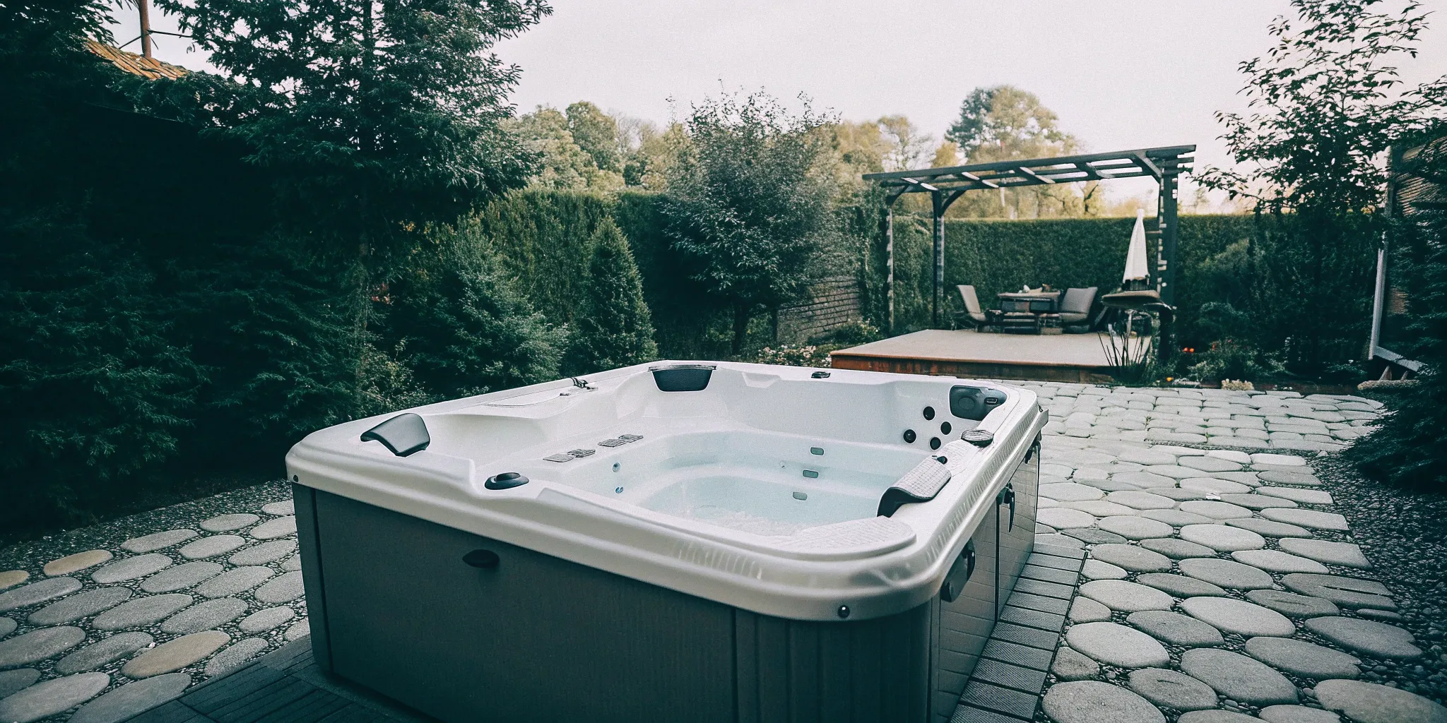 A new hot tub in a Charlotte, NC backyard, a key part of the total ownership cost.