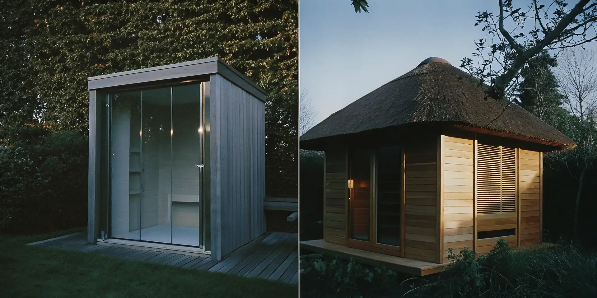 Modern indoor sauna vs an outdoor sauna in a Charlotte backyard.