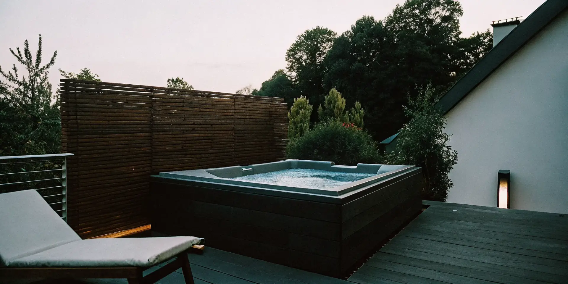 Wellness swim spa installed on the deck of a Charlotte home for at-home fitness and wellness.