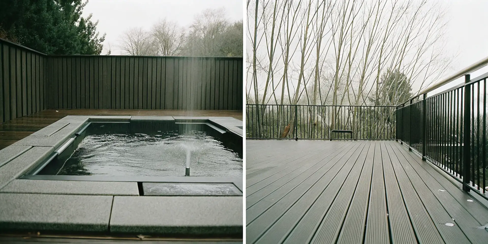 A swim spa vs a pool side-by-side on a deck, comparing the pros and cons.