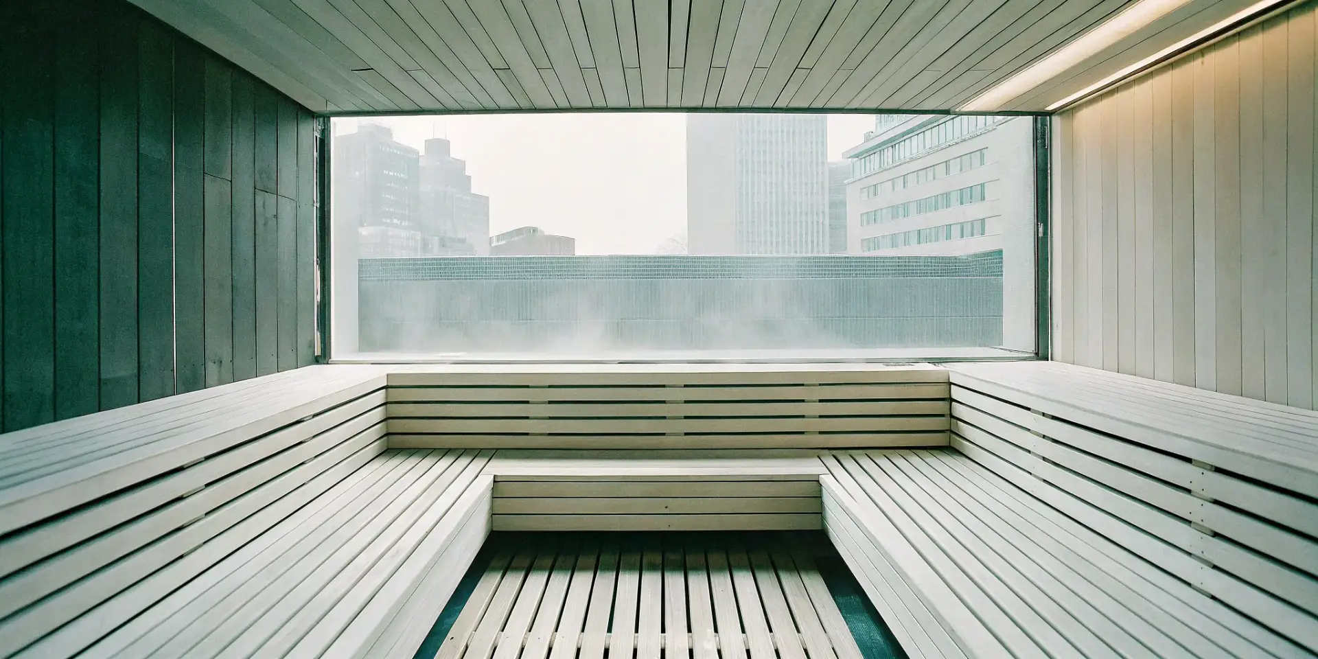 Modern indoor sauna with light wood interior, featured in our Charlotte sauna reviews.