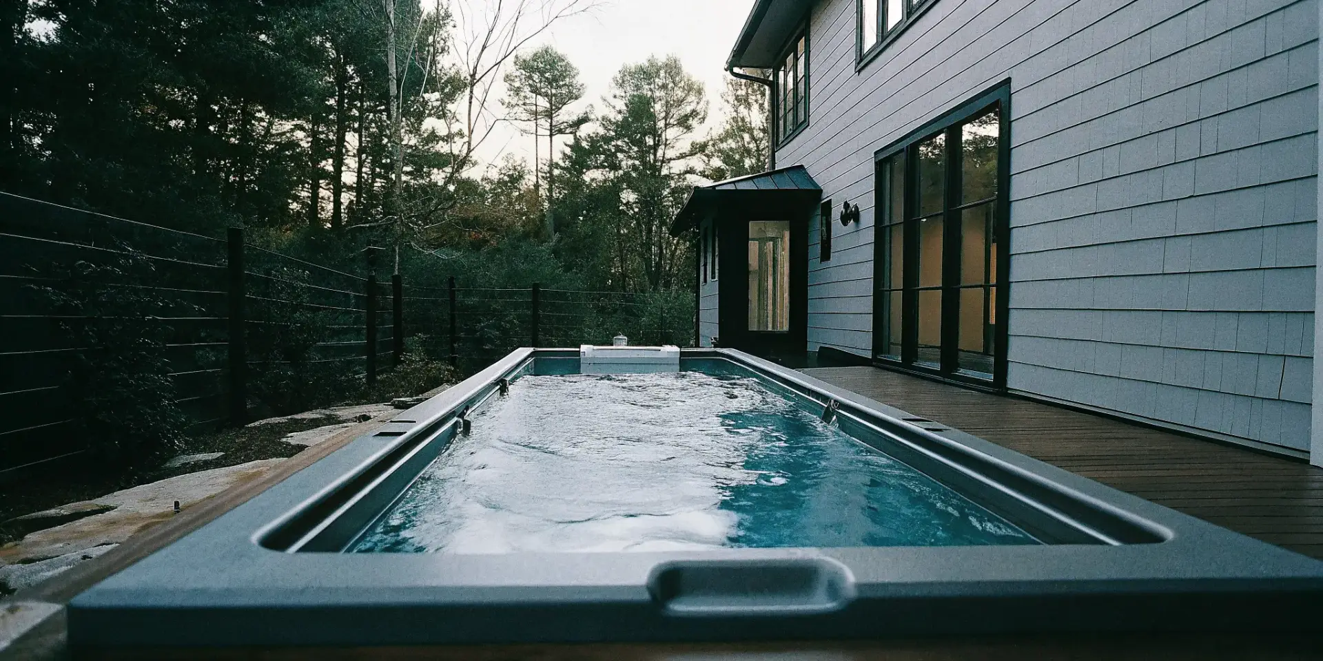 A swim spa with jets running, a key factor in the monthly cost to run a swim spa in NC.