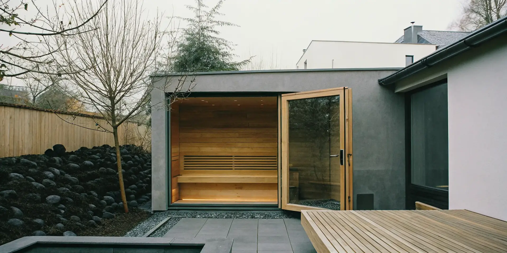 The best indoor sauna for Charlotte homes, featuring a modern wood interior and glass door.