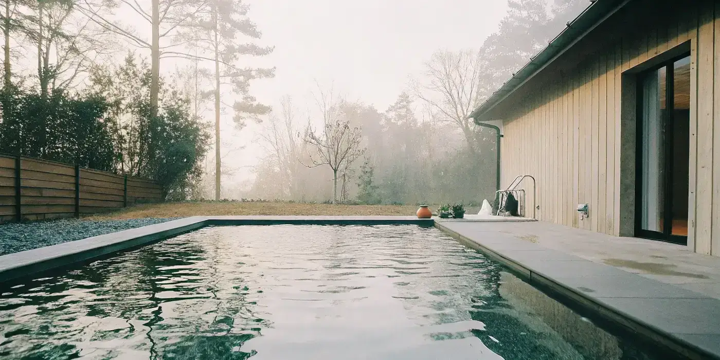Clean backyard cold plunge ready for routine maintenance
