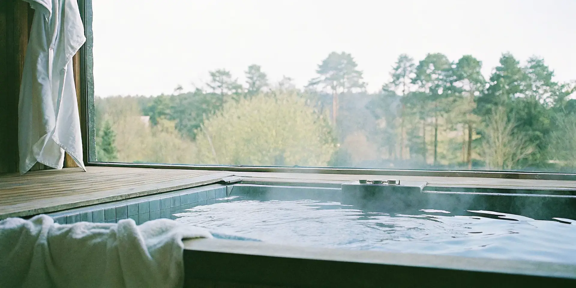 Private hot tub test soak prepared in a calm showroom