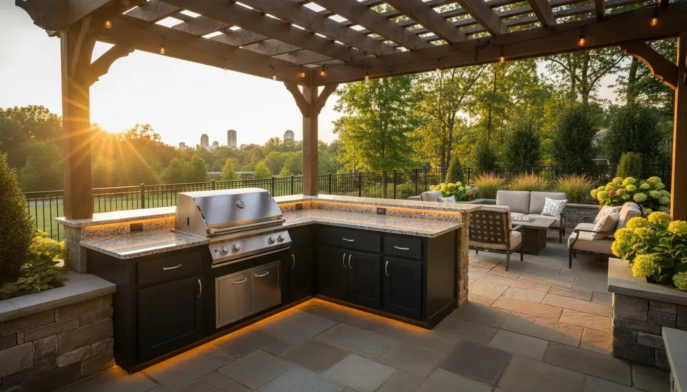 Custom outdoor kitchen contractor Charlotte NC backyard project