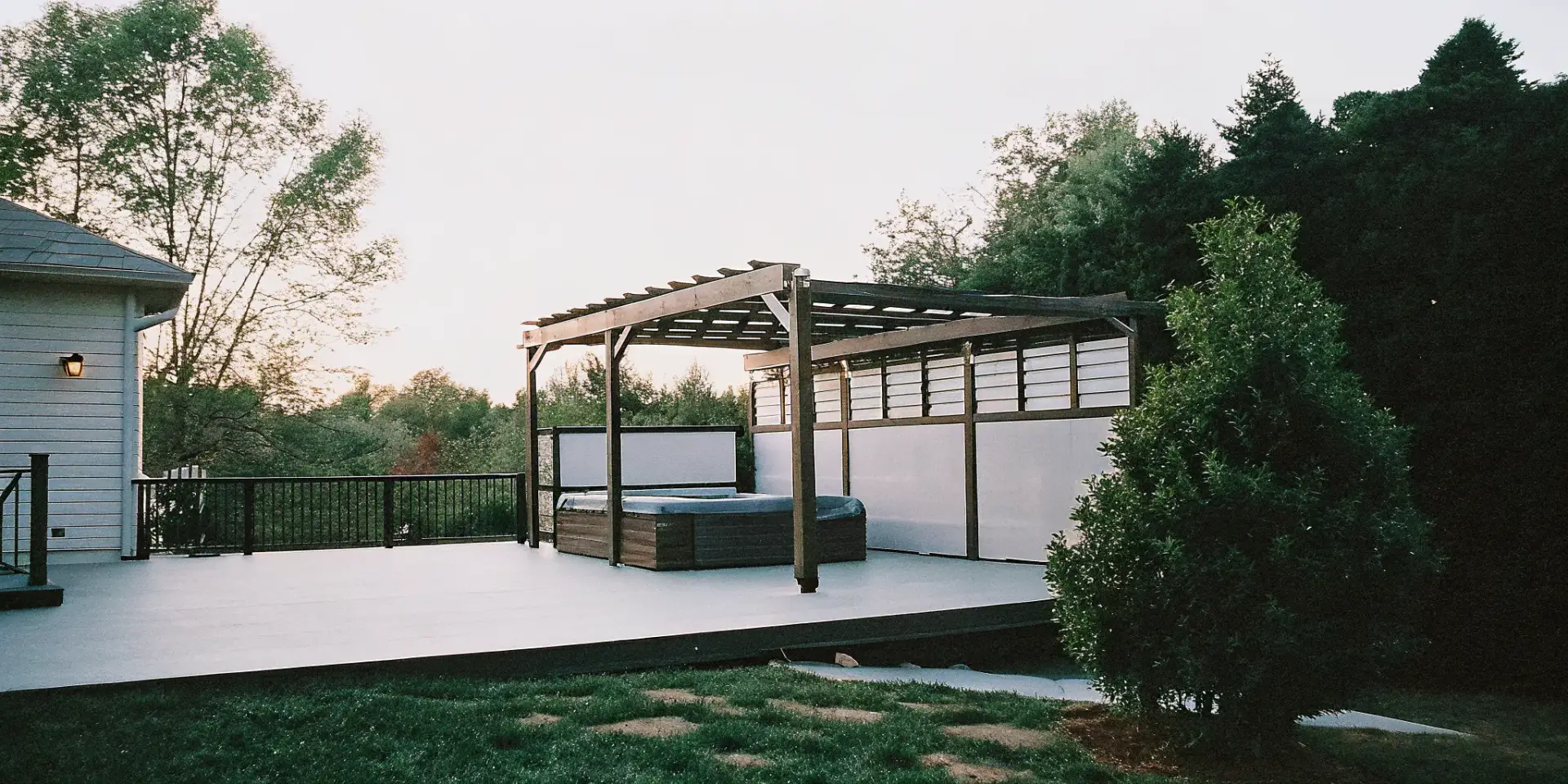 Pergola over hot tub in a Carolina backyard
