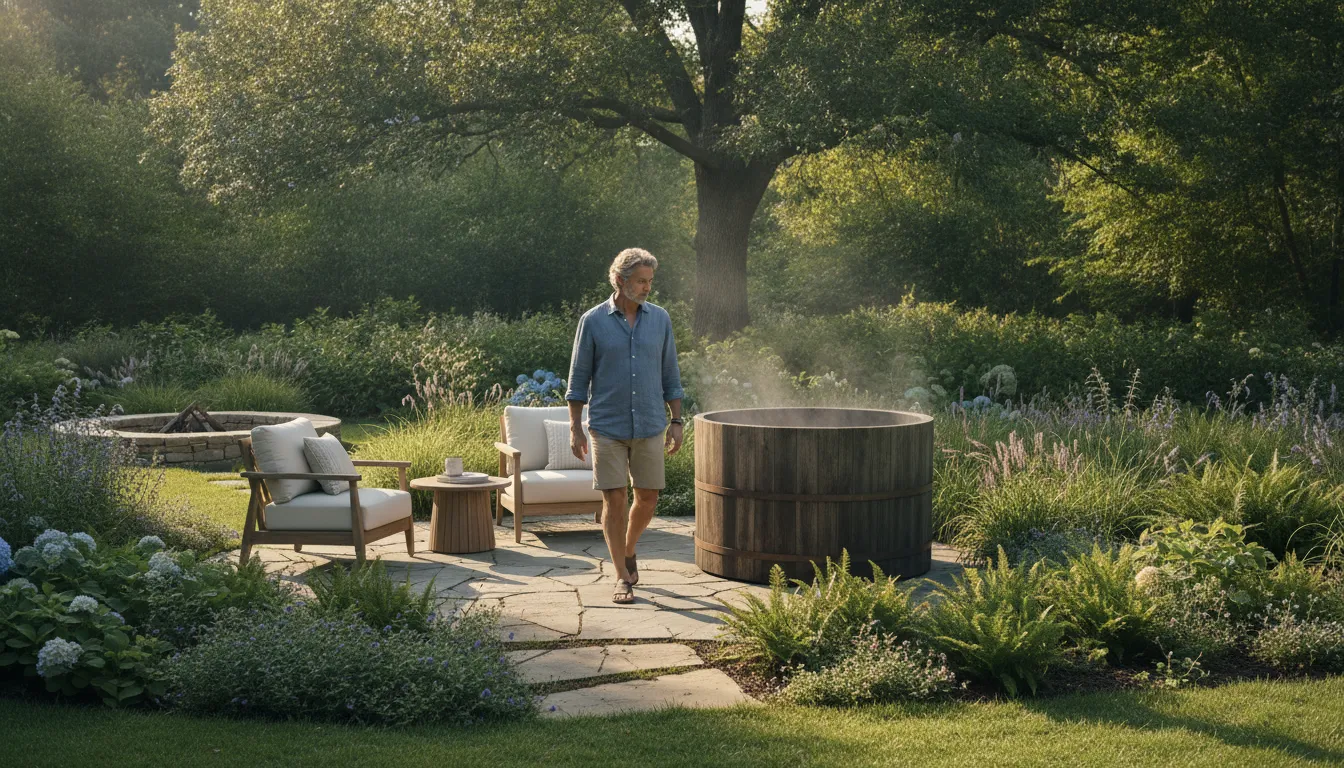 Cold plunge in a private Carolina backyard wellness space