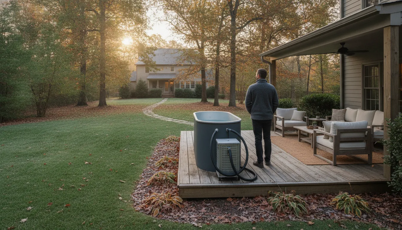 Carolina backyard cold plunge with chiller ready for cold-weather planning