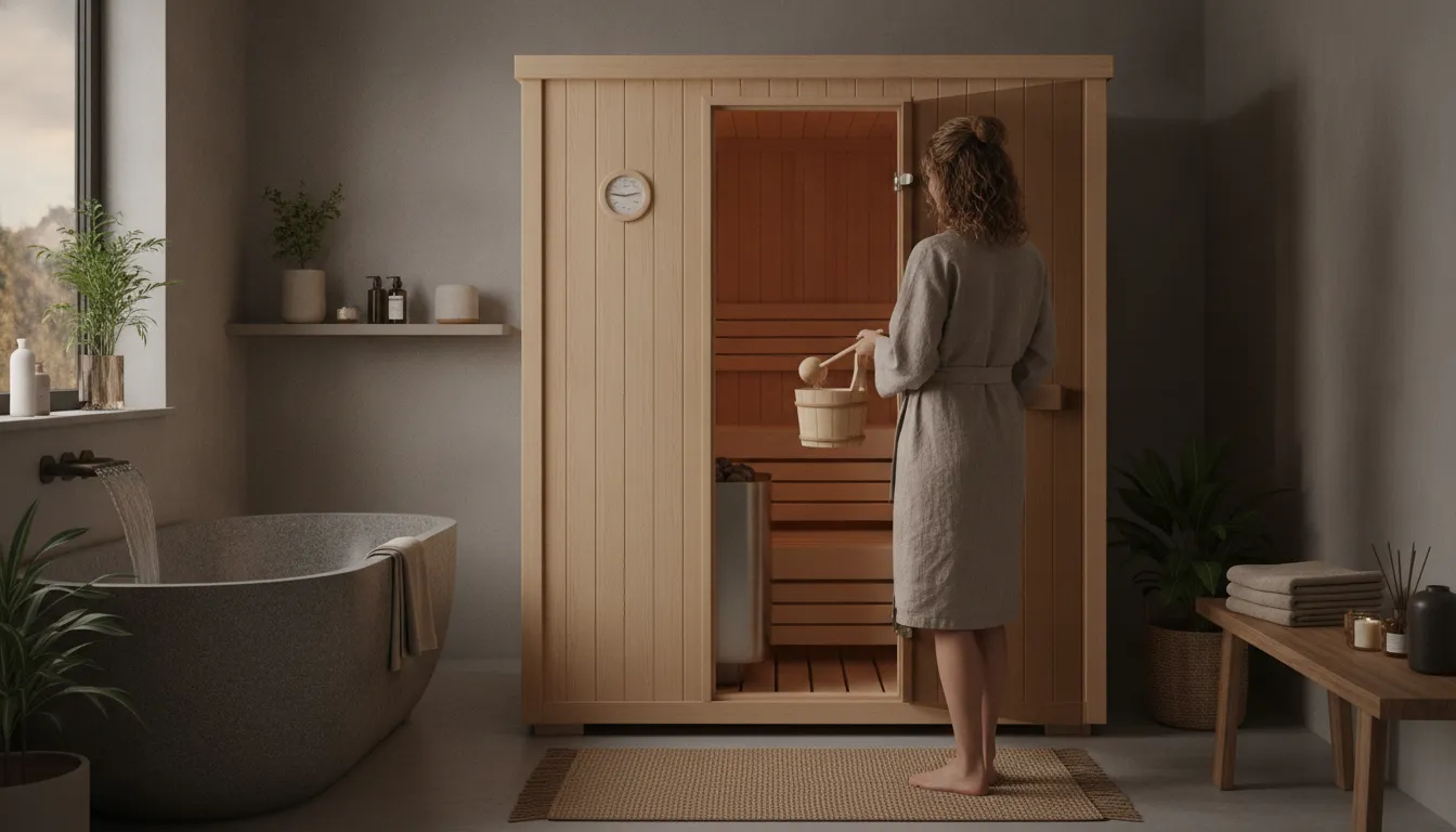 Warm Carolina home sauna in a calm wellness room